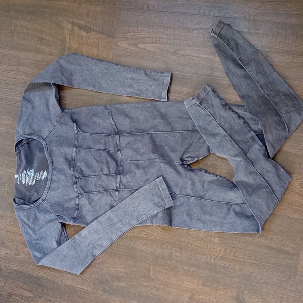 NWOT Free People Good Karma Corset Long Sleeve Onesie in Washed Black *No Logo*